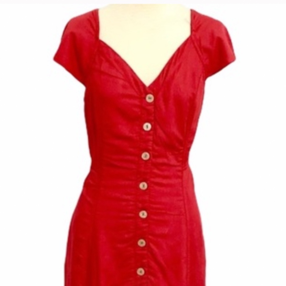 Red Maeve Anthropologie Red Full Length Button Dress NWT 2P